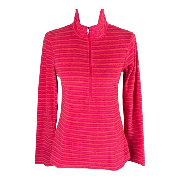 Columbia Women's Pullover Fleece Jacket Pink Orange Striped Sport Sweater Top XS - Picture 1 of 14